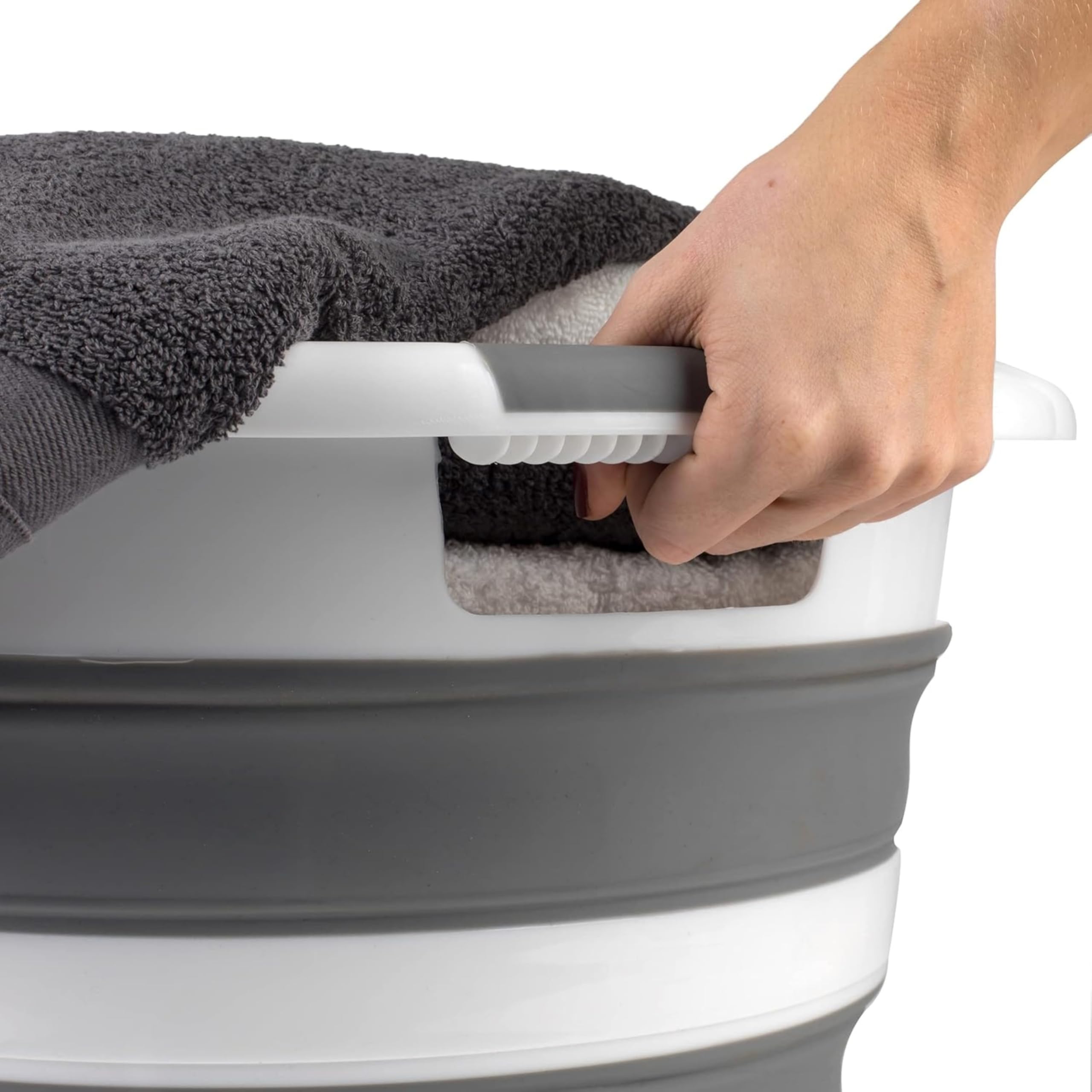 Promo Linge Paniers à linge panier pliable 27L gris blanc