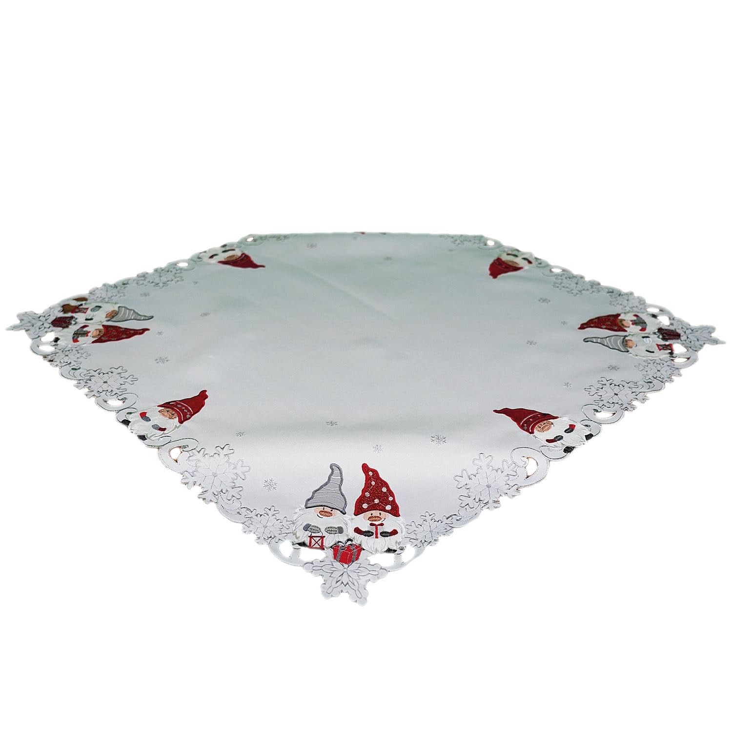 Texpot Tischdecken nappe 85x85 cm blanc Noël lutin brodé