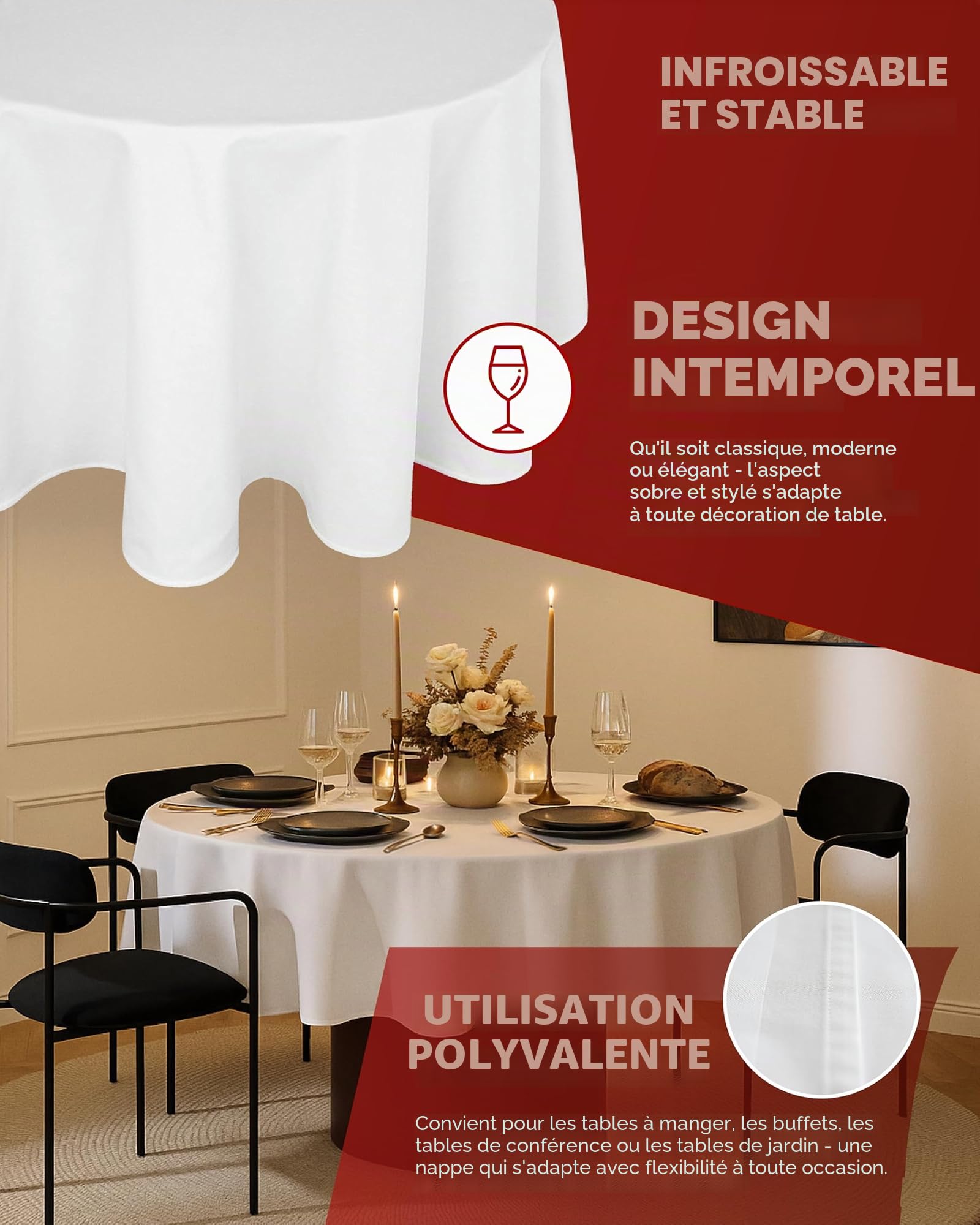 Texpot Tischdecken Nappe Ronde 200 cm Blanc Coton