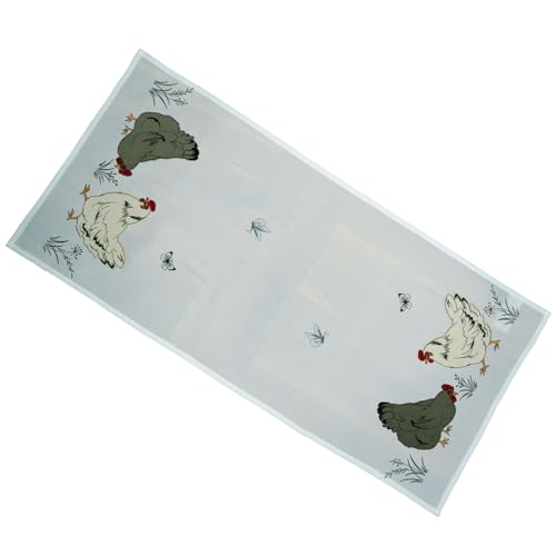TEXPOT Tischläufer chemin de table poules brodé 40x140 cm