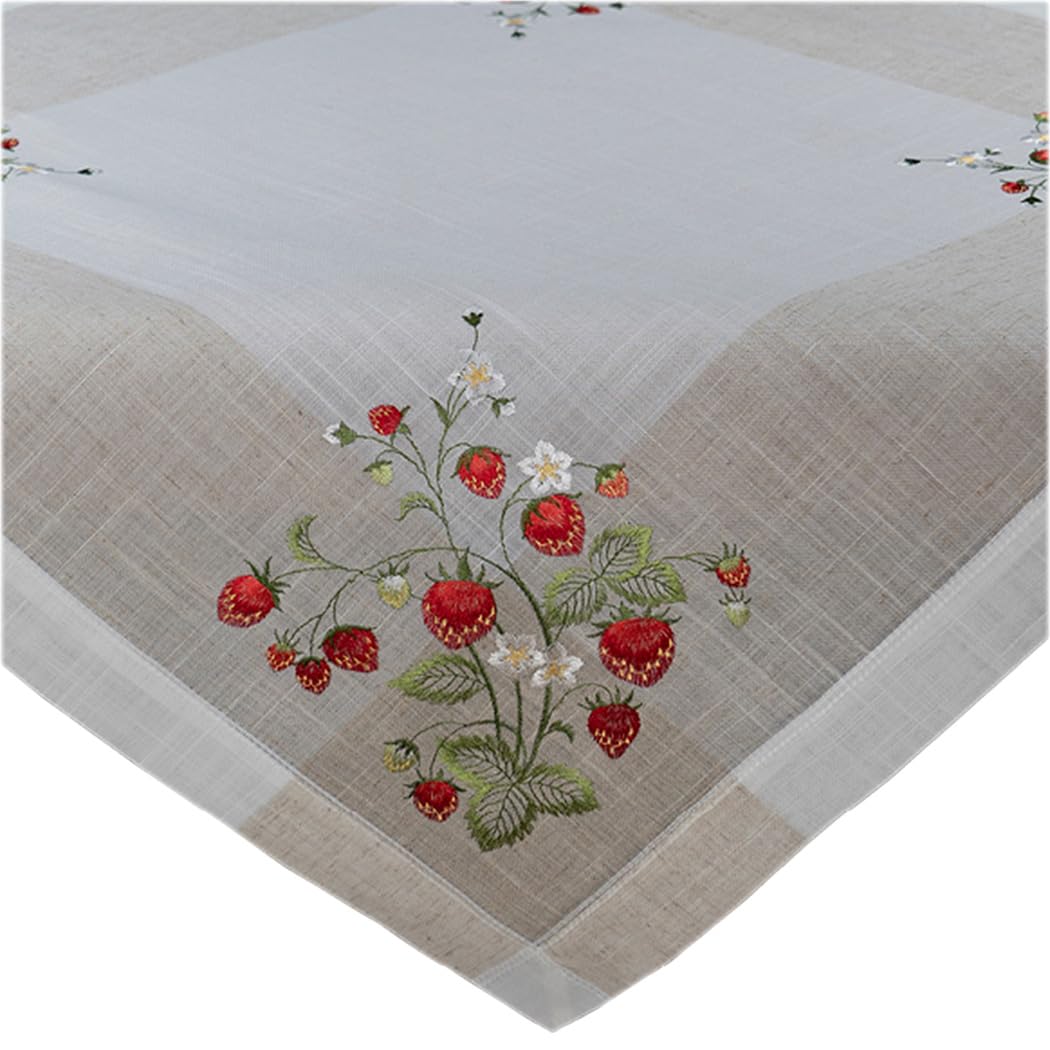 TEXPOT Tischdecken Nappe fraises 85x85 cm aspect lin