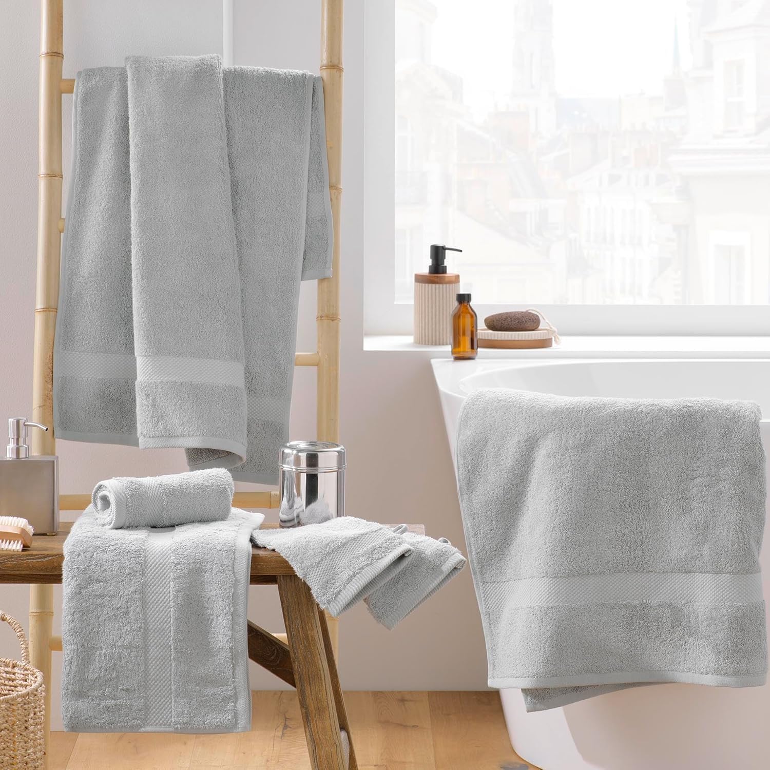 Promo Linge Serviette Toilette 50x90 cm Coton Gris