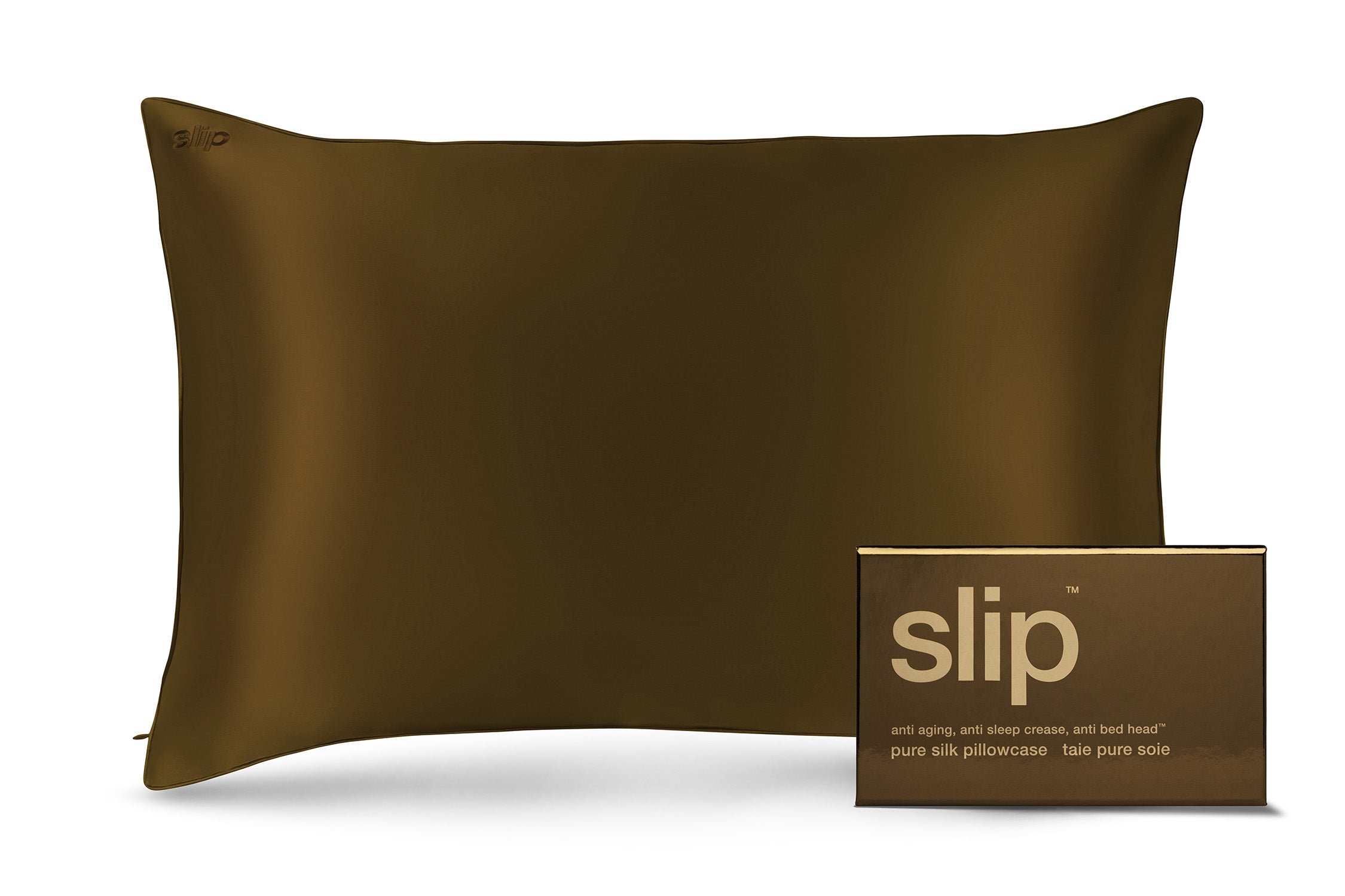 Slip Queen Zippered Dark Brown taie oreiller soie 51x76