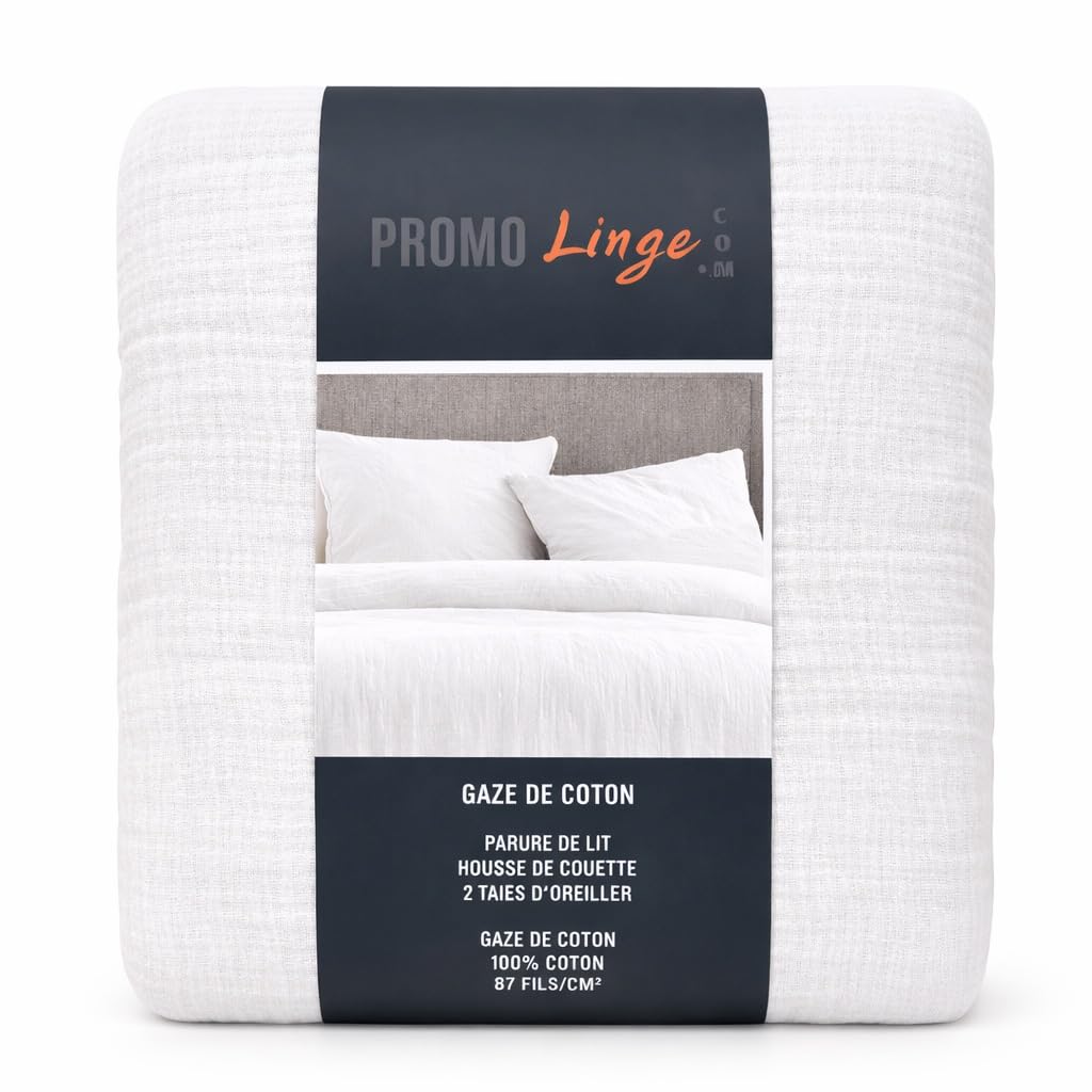 PROMO LINGE Angelina parure lit gaze coton blanc 240x260