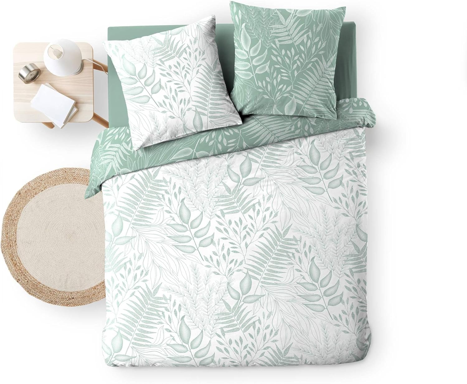 Promo Linge Cassia parure lit coton 220x240 cm sauge
