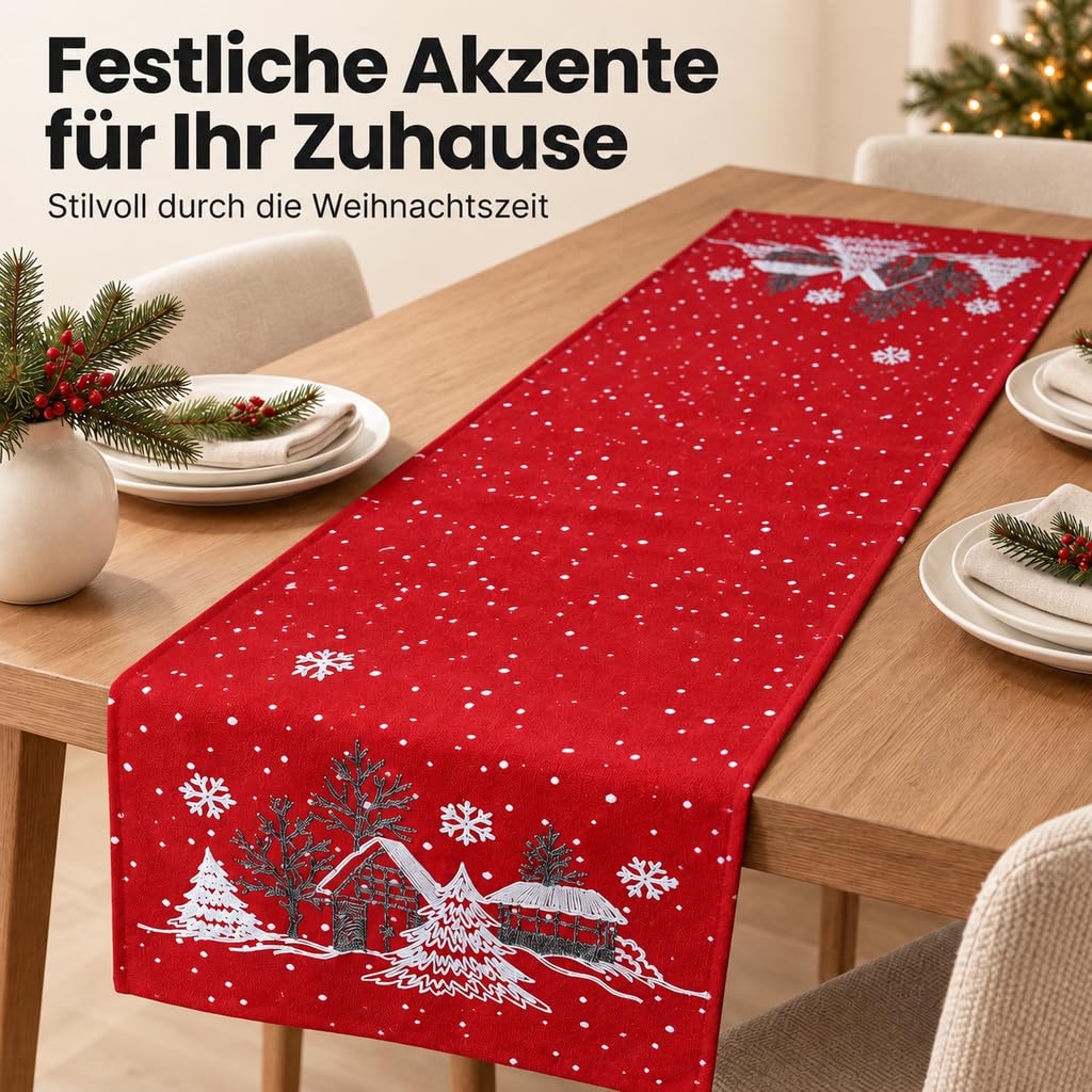 TEXPOT Tischläufer nappe Noël 85x85 grise broderie hiver