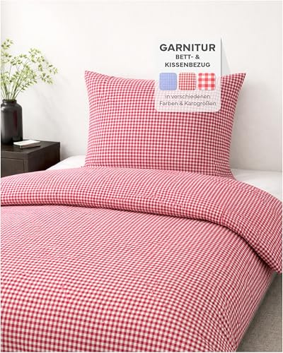 Texpot Bettwäsche Parure lit 135x200 carreaux rouge coton