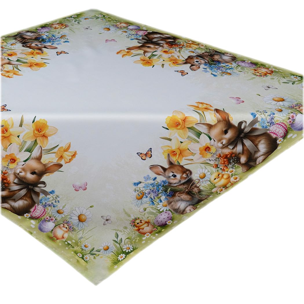 TEXPOT Tischläufer lapins Pâques nappe 140x40 cm blanc
