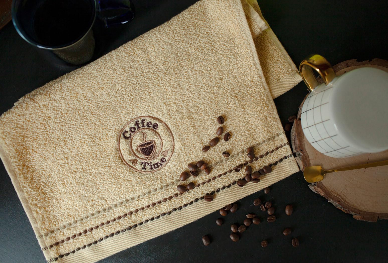 TEXPOT Badezimmer lot 3 serviettes 30x50 cm café coton