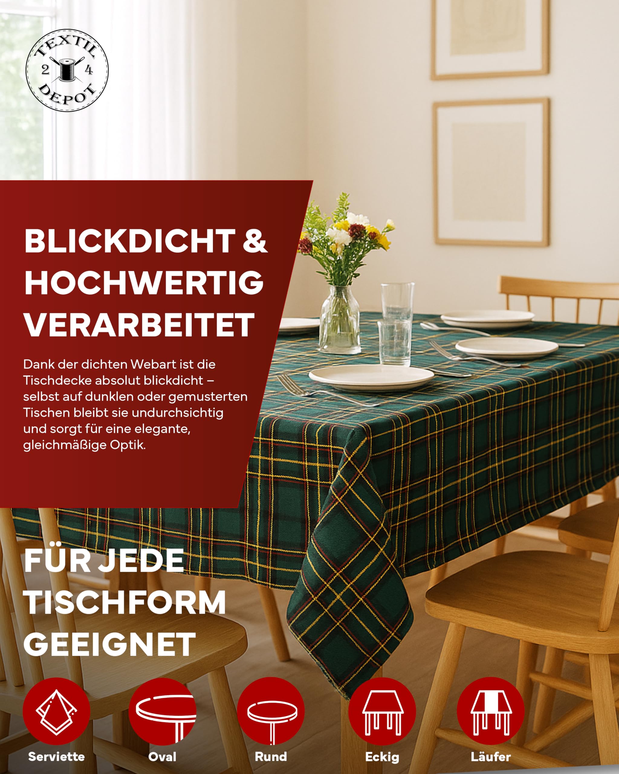 Texpot Tischläufer chemin de table 40x120 vert tartan polyester