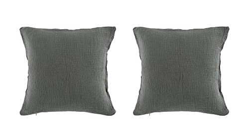 Promo Linge Coussins Angelia 40x40 gaze coton anthracite lot 2