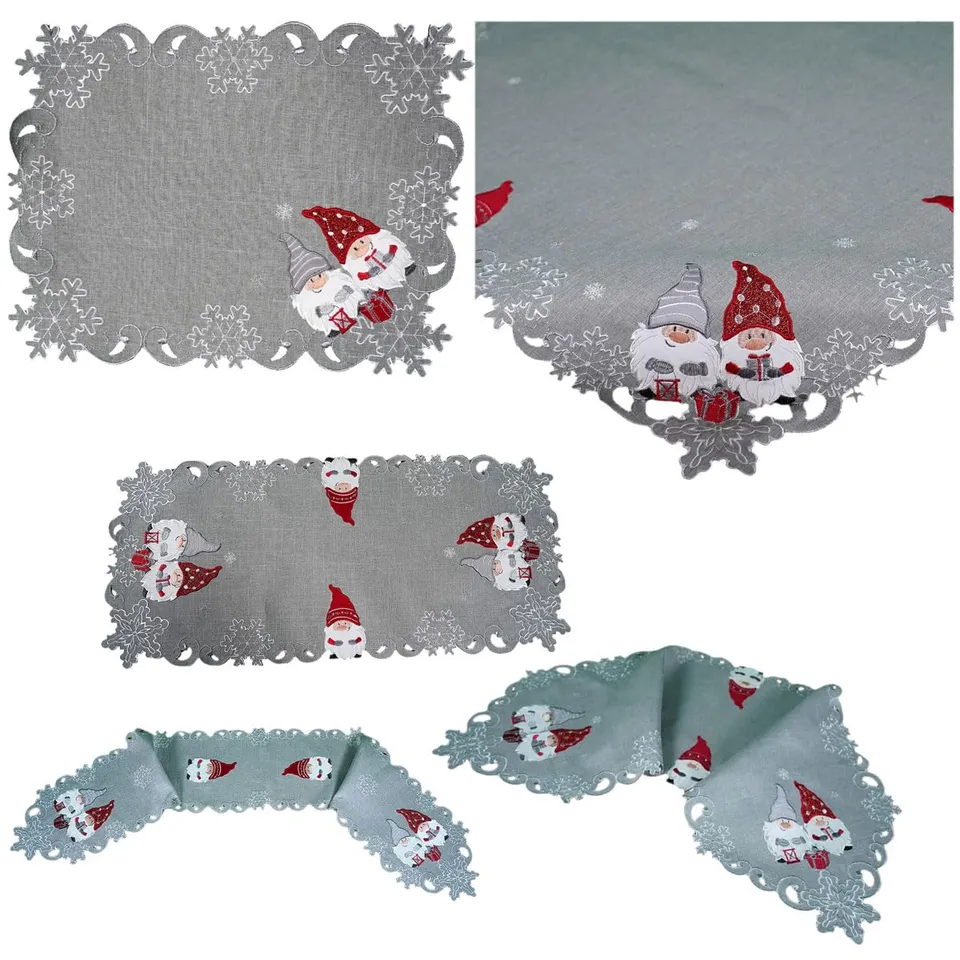 TEXPOT Lutin 25x160 chemin de table gris clair Noël