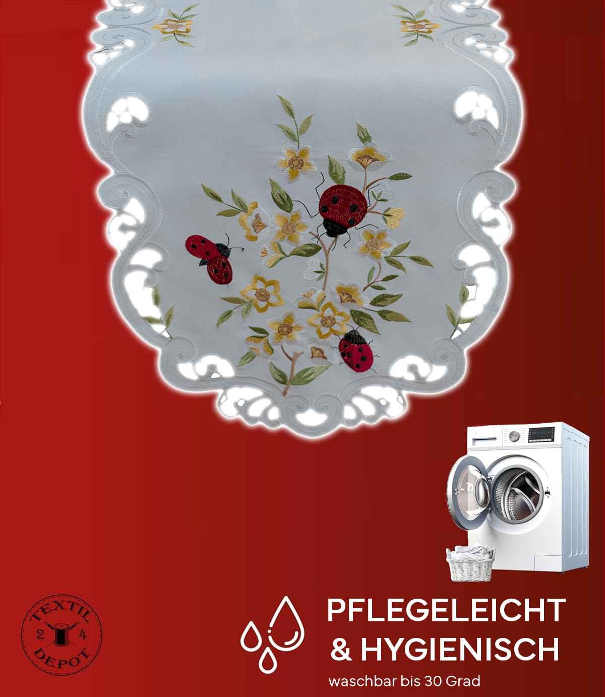 TEXPOT Tischdecken nappe 85 x 85 cm coccinelle brodée