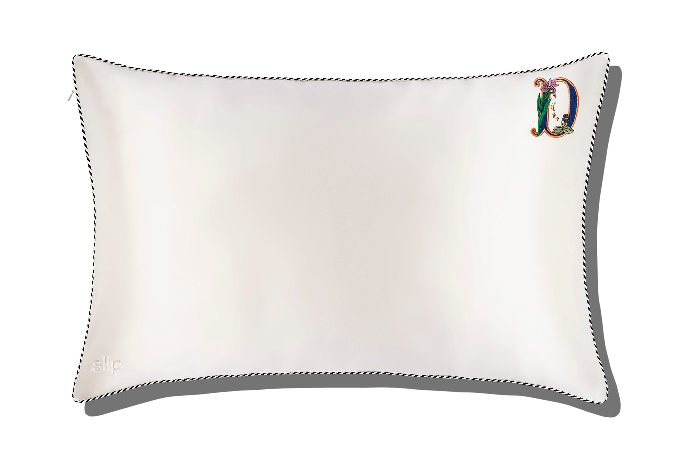 Slip Initial Queen taie oreiller soie blanche lettre