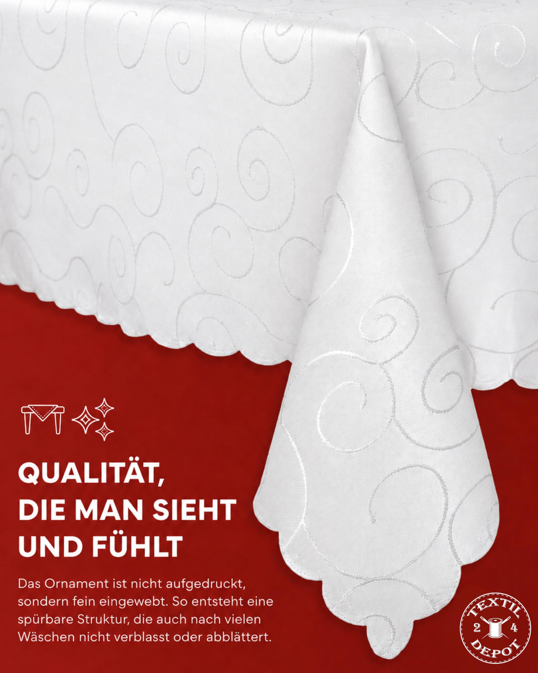 TEXPOT Tischdecken Ornament nappe ronde blanche 160 cm