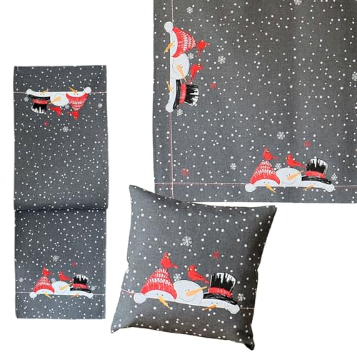 TEXPOT Bonhomme Neige 40x85 chemin de table gris Noël