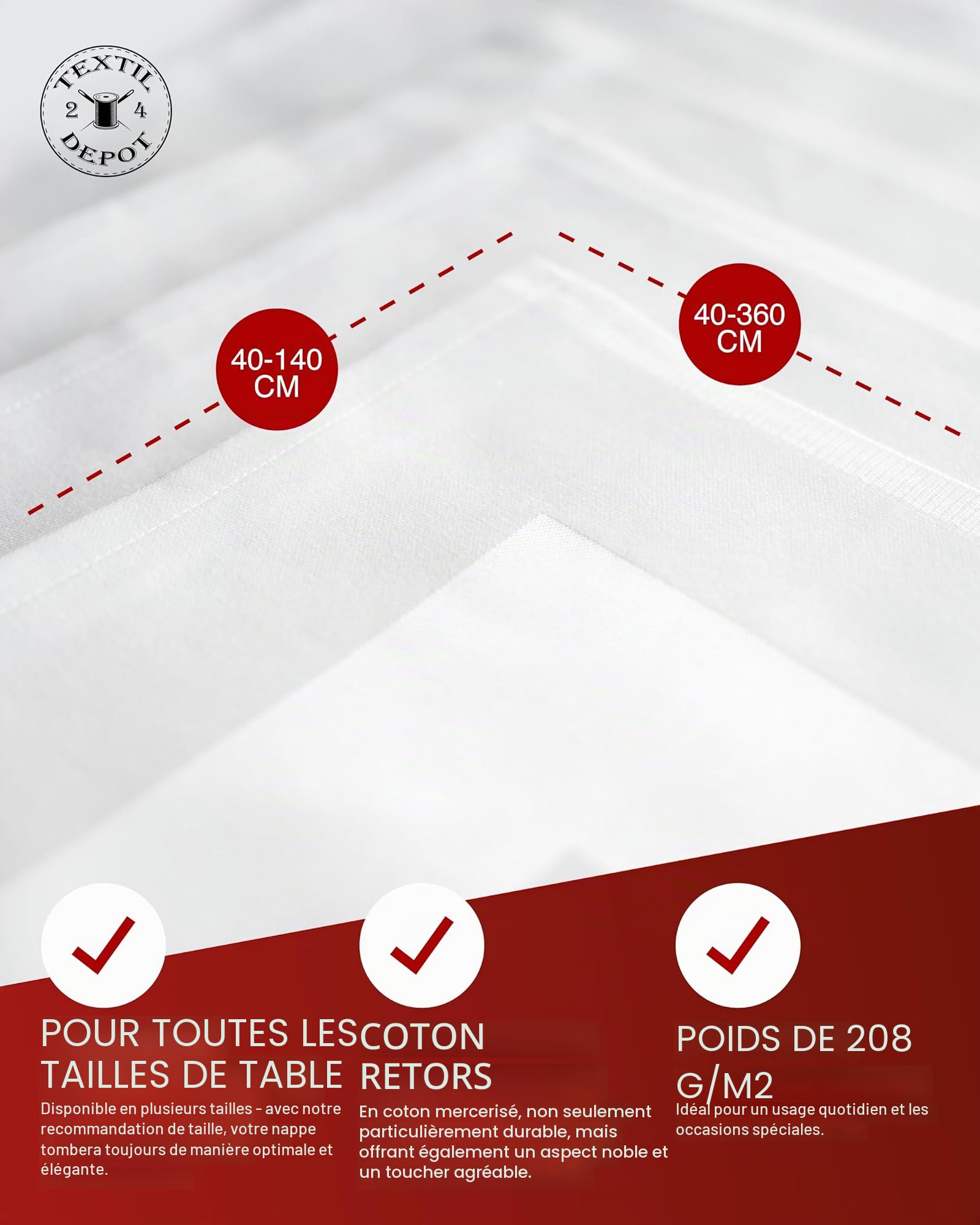 Texpot Tischdecken nappe damassée blanche 90x90 cm