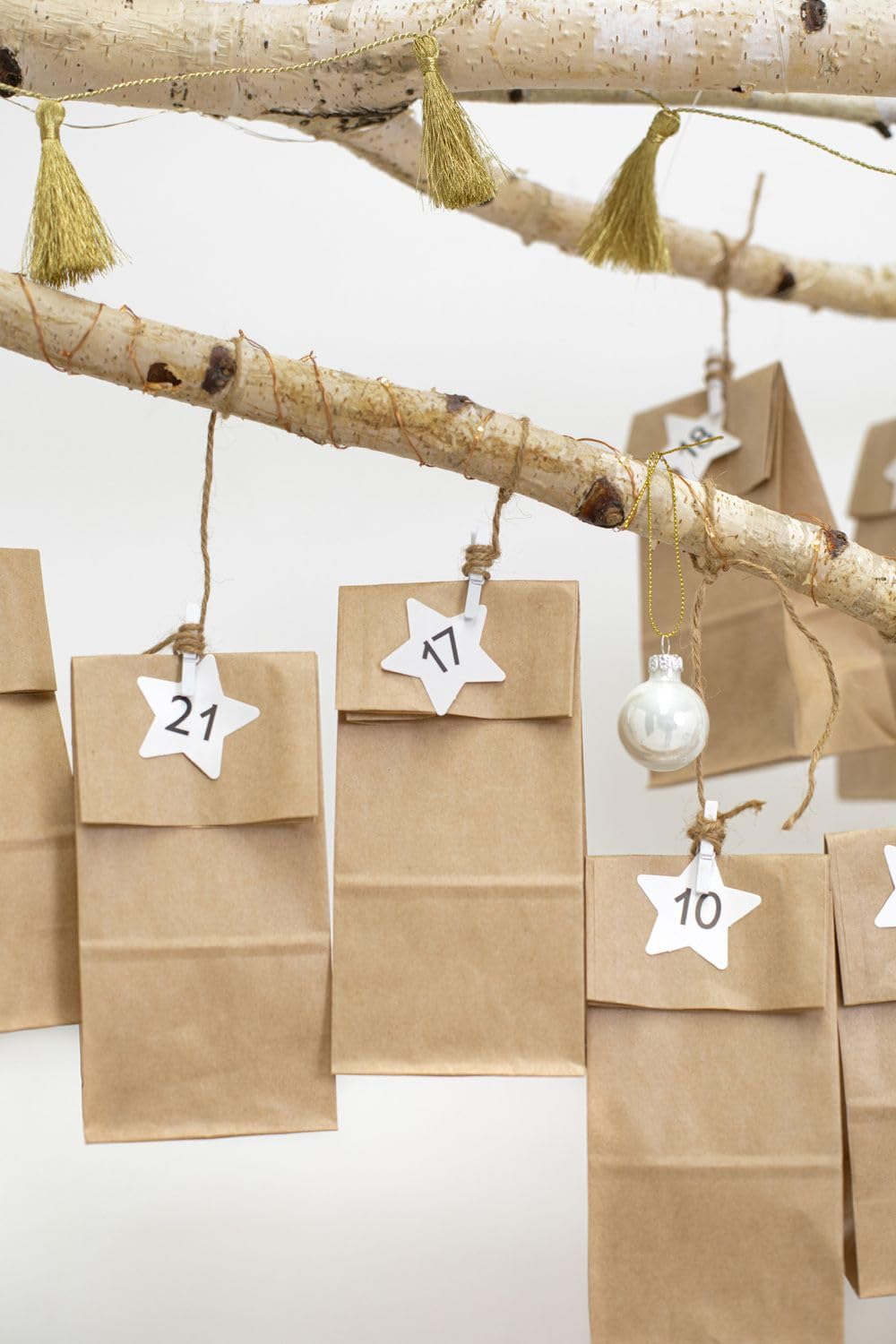 TEXPOT Deko calendrier de l'Avent 24 sachets marron kraft