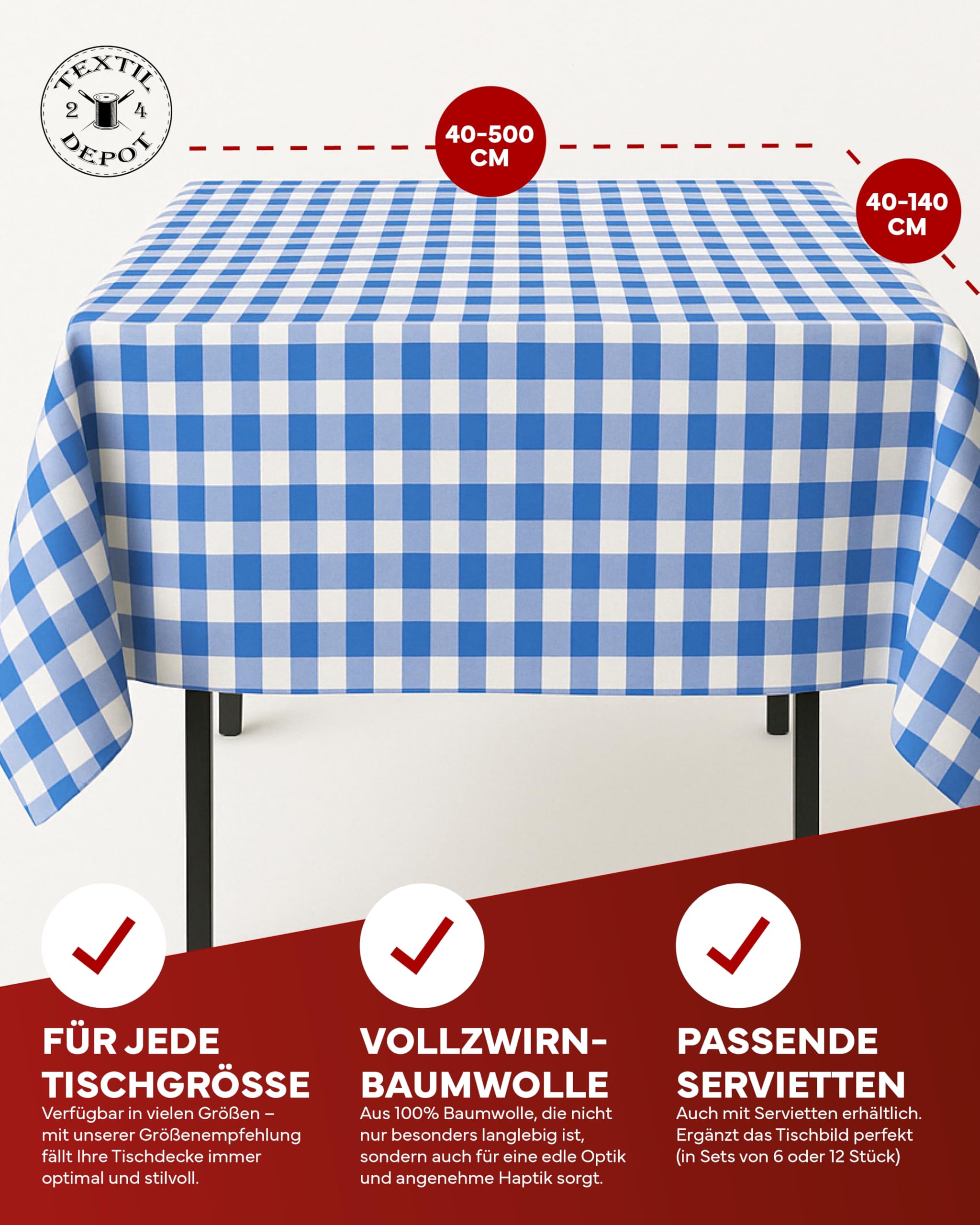 TEXPOT Servietten Serviette 30x30 cm bleu blanc coton