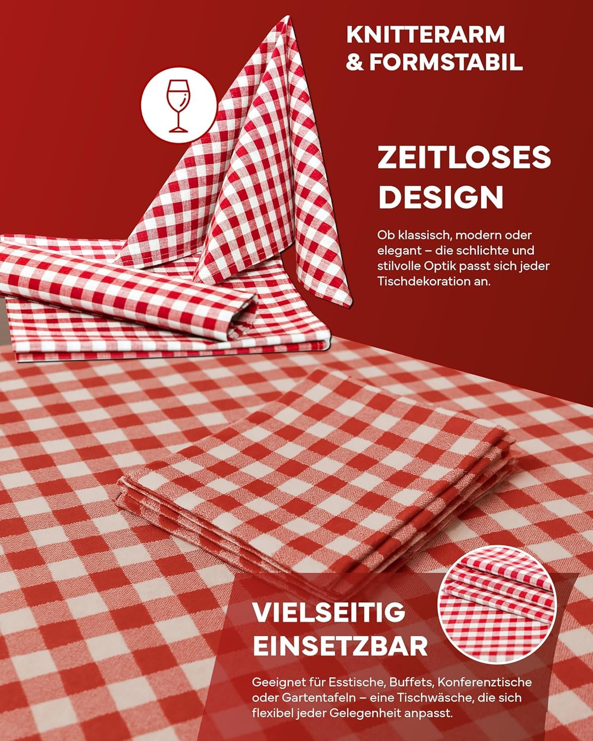 TEXPOT Servietten serviette 60x60 lot 6 carreaux rouges coton