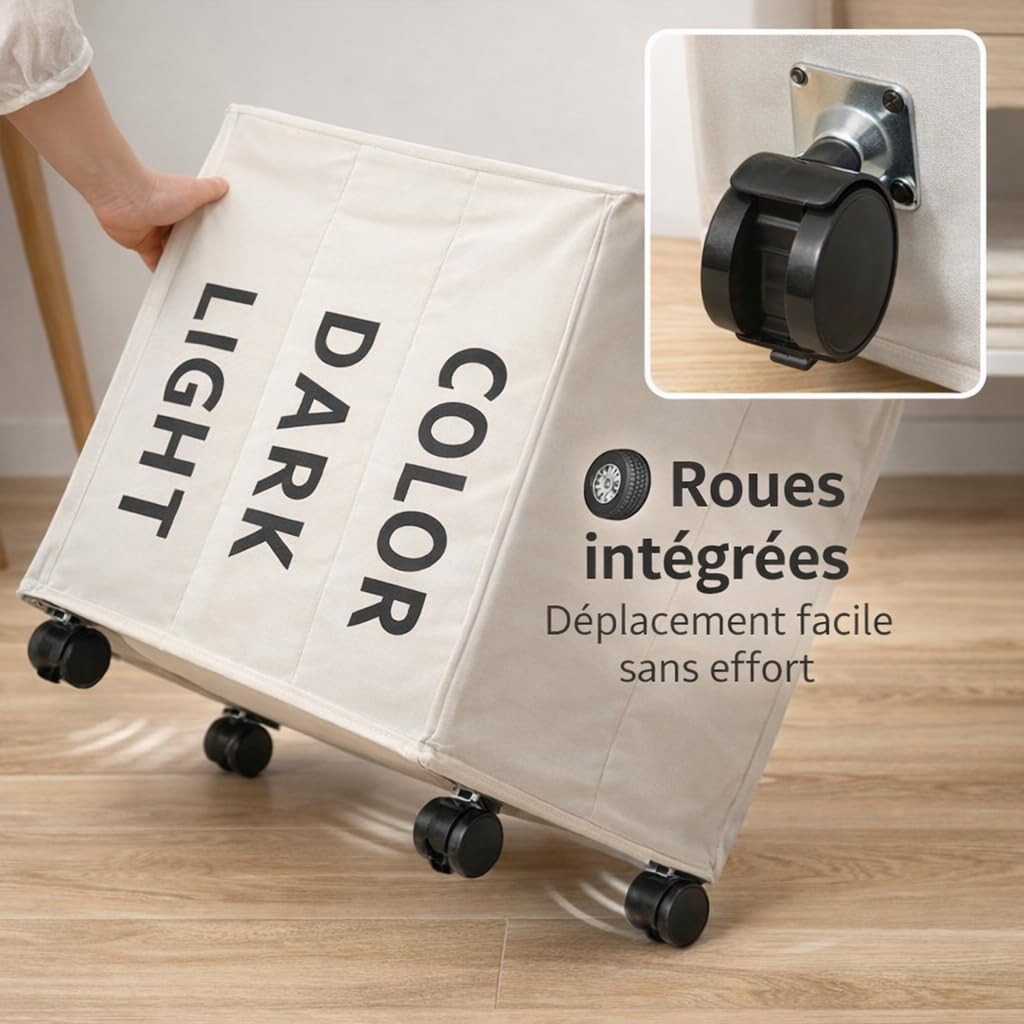 Promo Linge Paniers à Linge 75L Panier Blanc à Roues 34x54x53