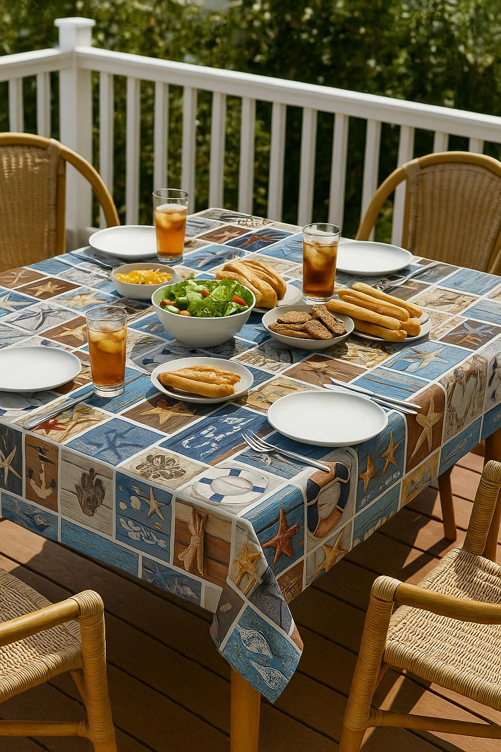 TEXPOT Gartentischdecken toile cirée 140x100 cm motif mer