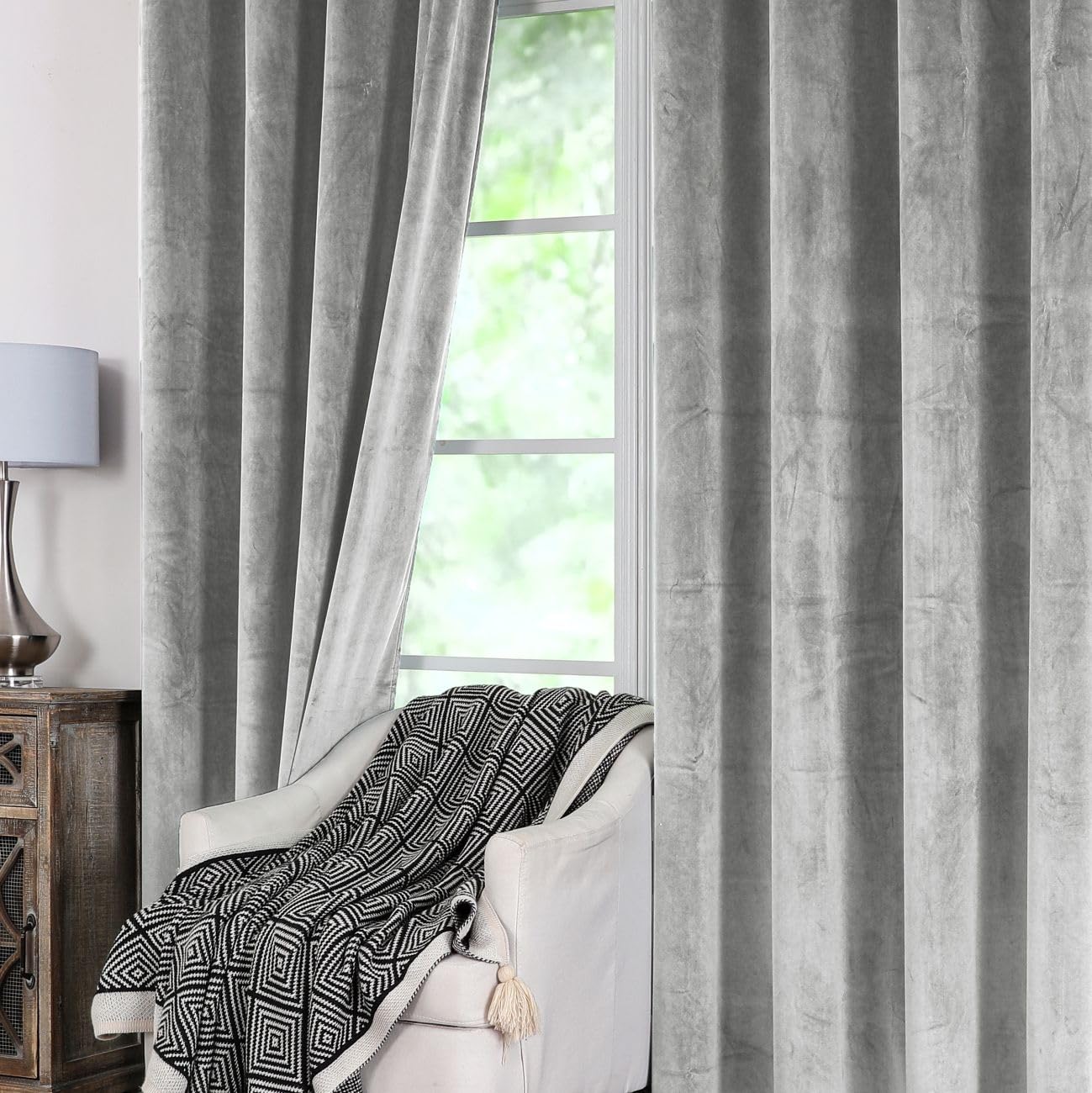 Texpot Vorhänge Rideau velours 140x245 gris clair œillets