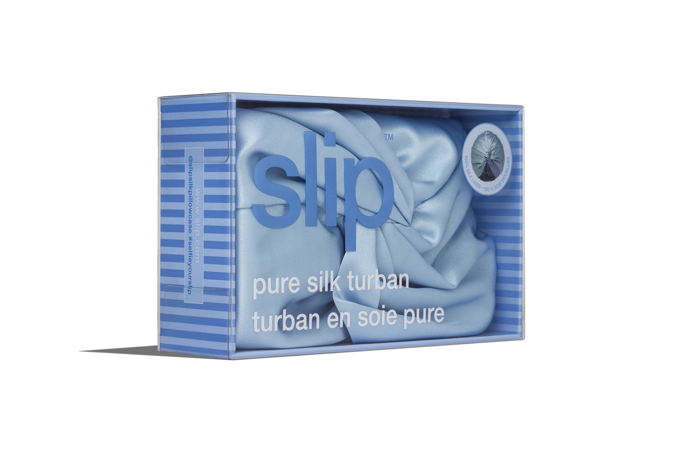 Slip Turban Cornflower bonnet nuit soie bleu 54-72cm