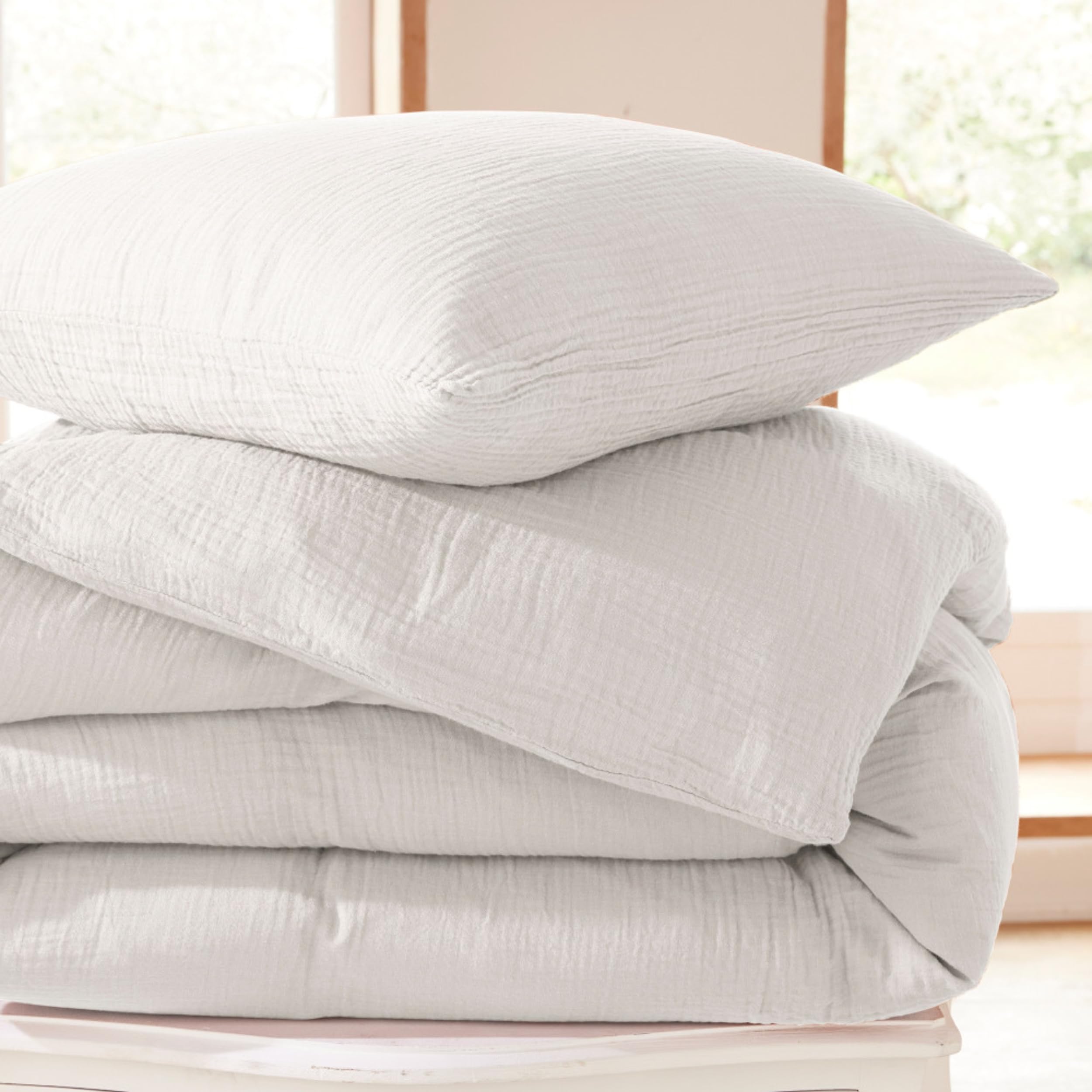 Promo Linge Pack Parure Gaze Coton Blanc 240x220 cm