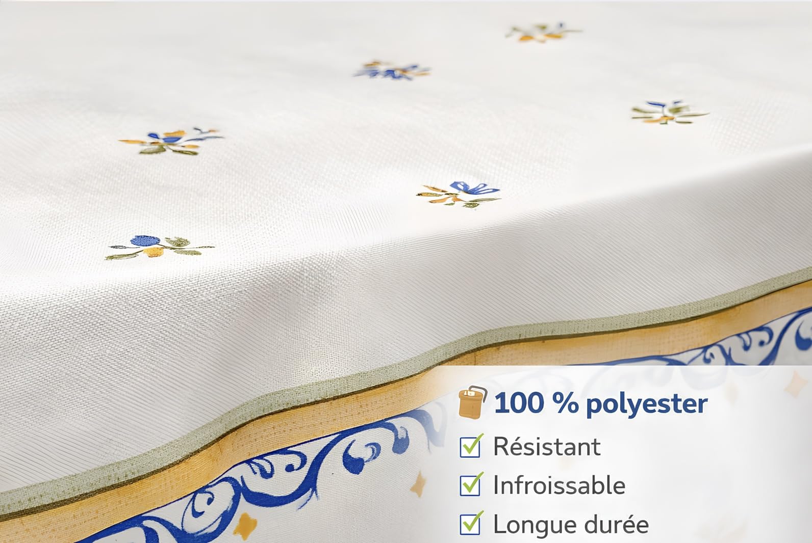 Promo Linge Nappes provençale Moustier Bleu 180cm polyester