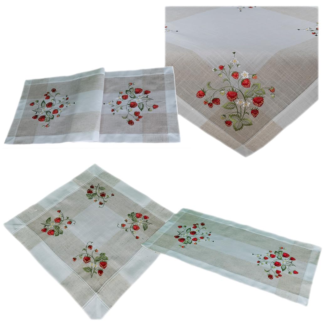 TEXPOT Tischdecken Nappe fraises 85x85 cm aspect lin