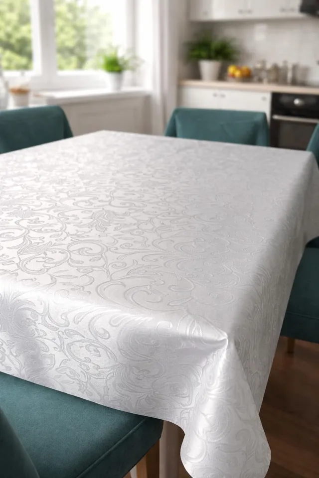 TEXPOT Tischdecken nappe 180x140 blanche damas anti-taches