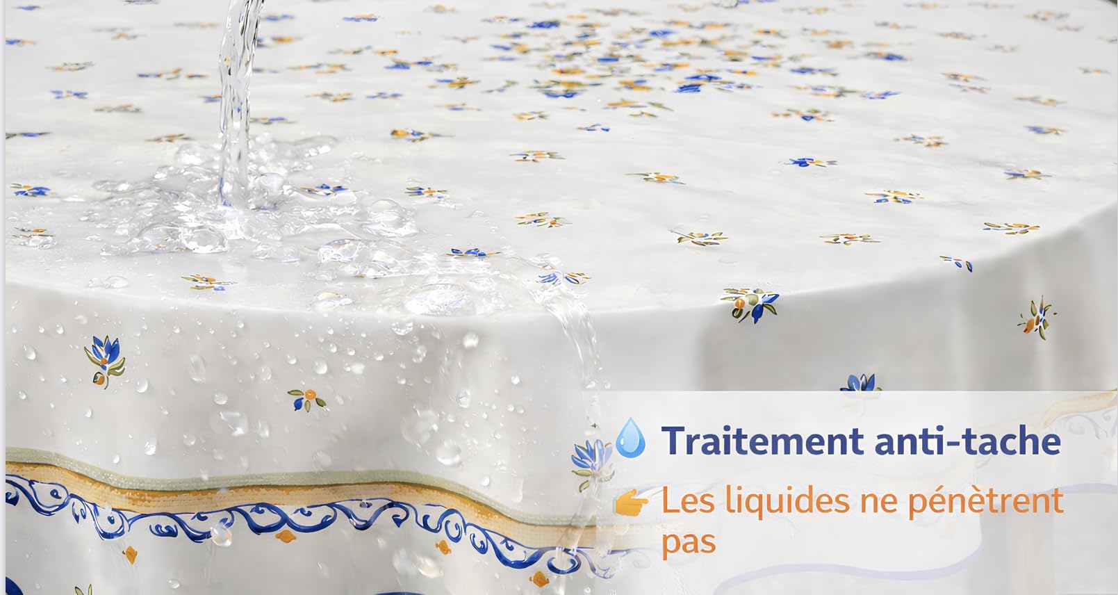 Promo Linge Nappes provençale Moustier Bleu 180cm polyester