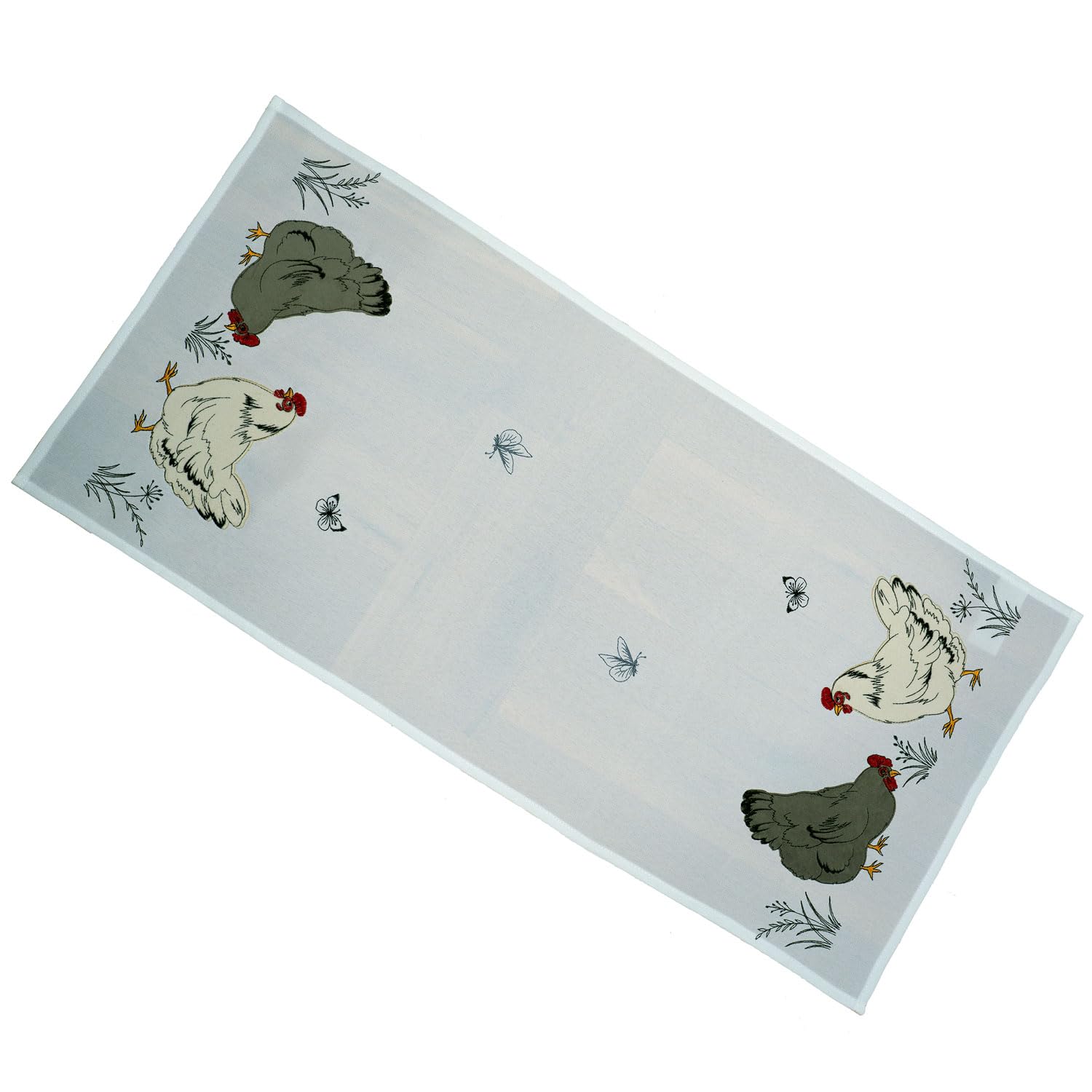 TEXPOT Tischläufer chemin de table poules brodé 40x140 cm