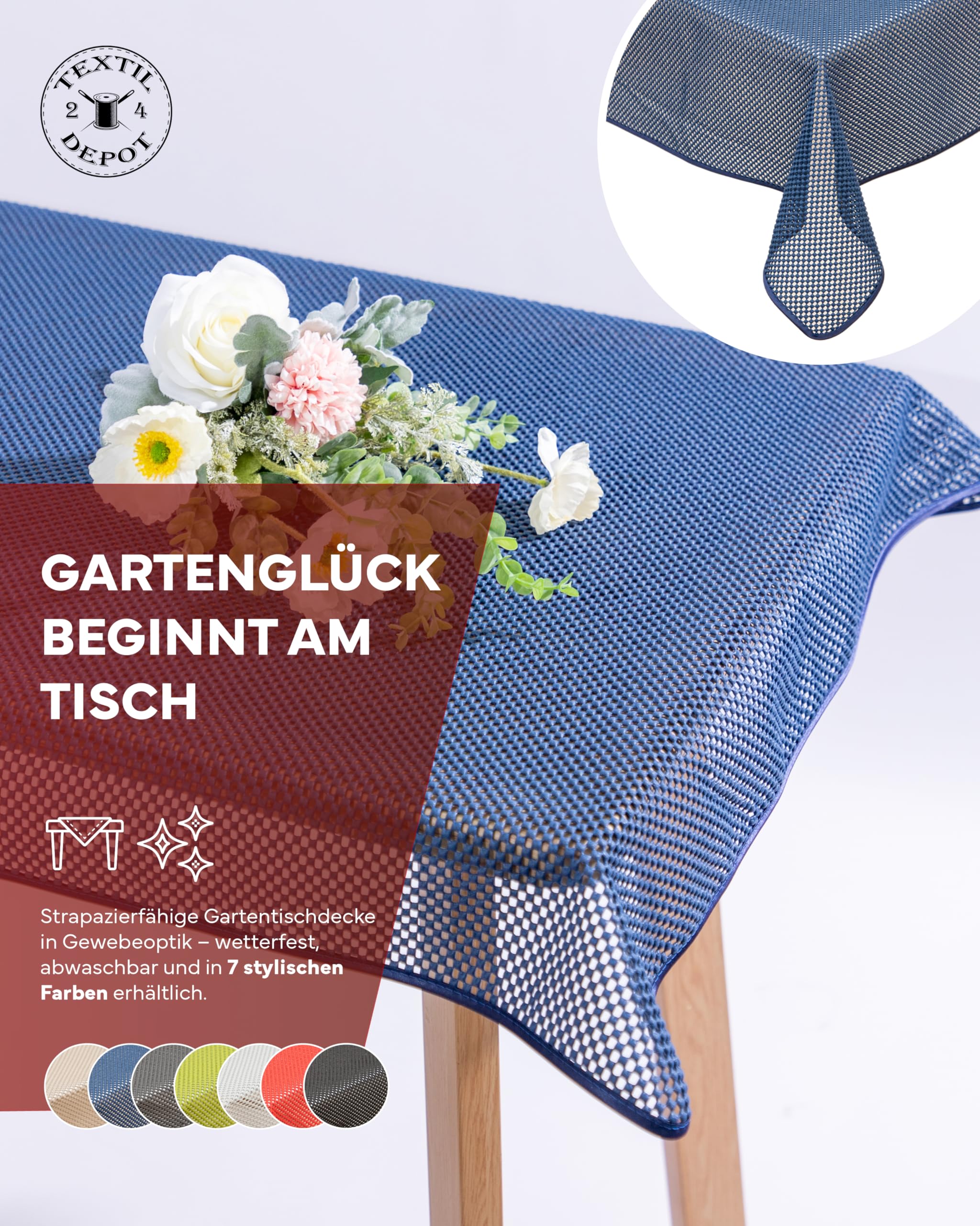 Texpot Gartentischdecken nappe ovale 160x220 bleu PVC carreaux