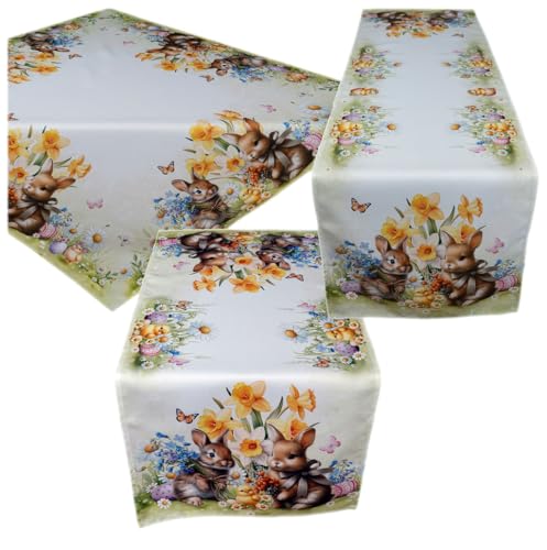 TEXPOT Tischläufer lapins Pâques nappe 140x40 cm blanc