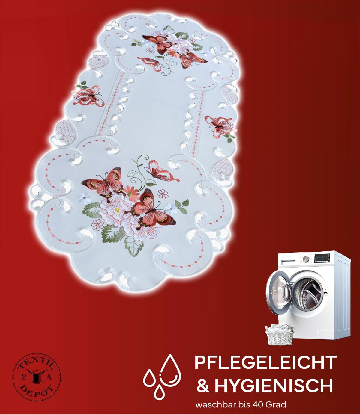 TEXPOT Tischdecken papillon nappe carrée 85x85 cm brodée