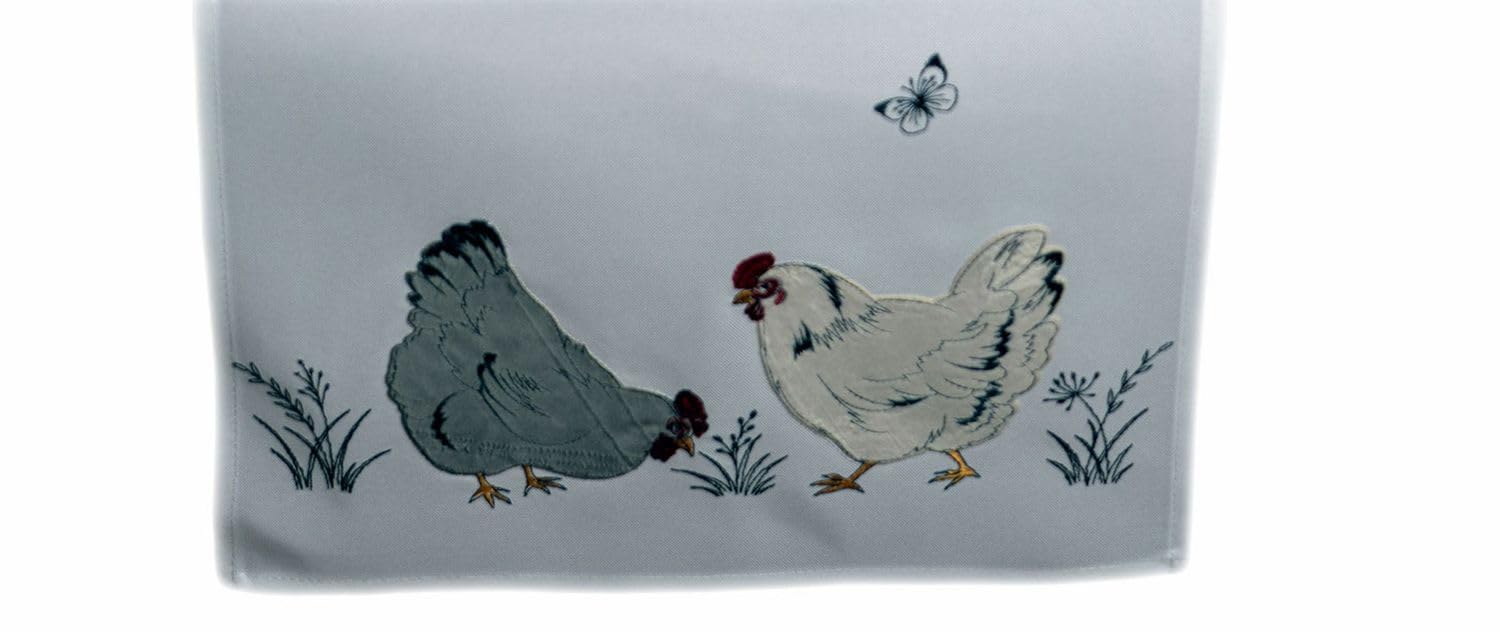 TEXPOT Tischläufer chemin de table poules brodé 40x140 cm