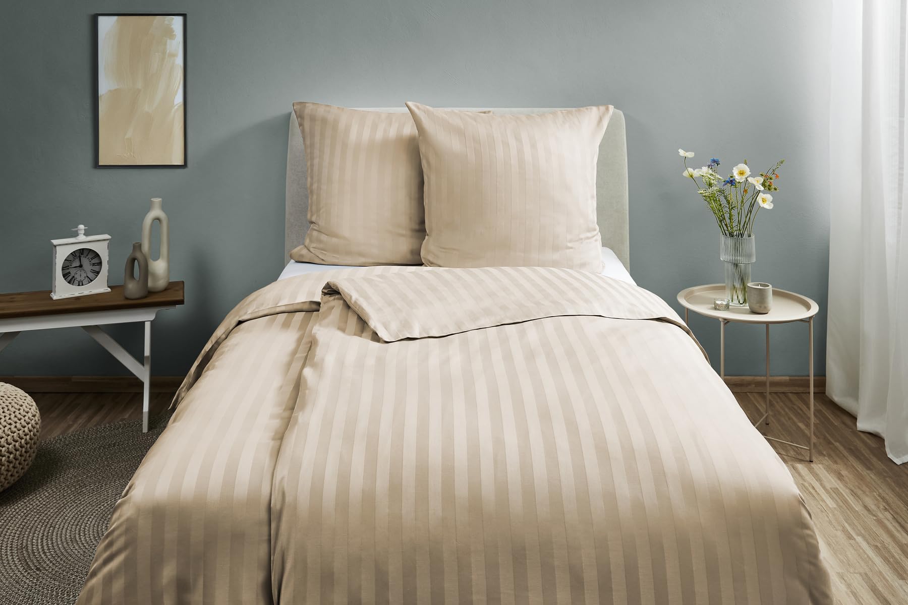 Texpot Bettwäsche parure de lit 135x200 cm rayures grise coton