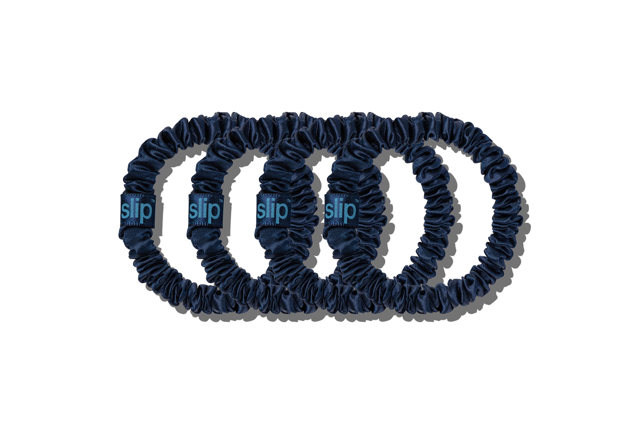 Slip Skinny Scrunchies chouchous soie navy bleu marine x4