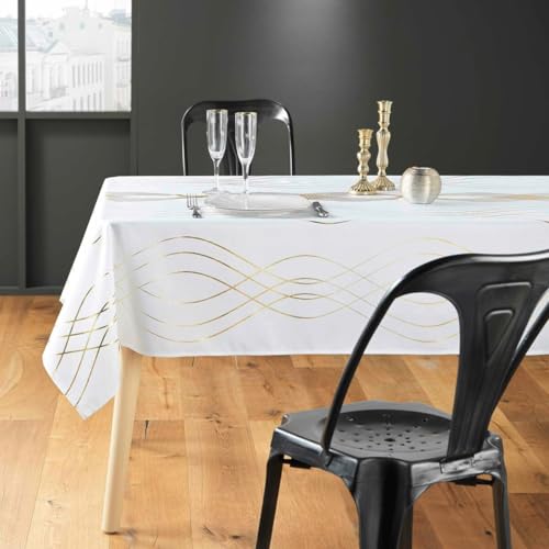 Promo Linge Nappes de Fêtes 150x240 nappe polyester blanc or