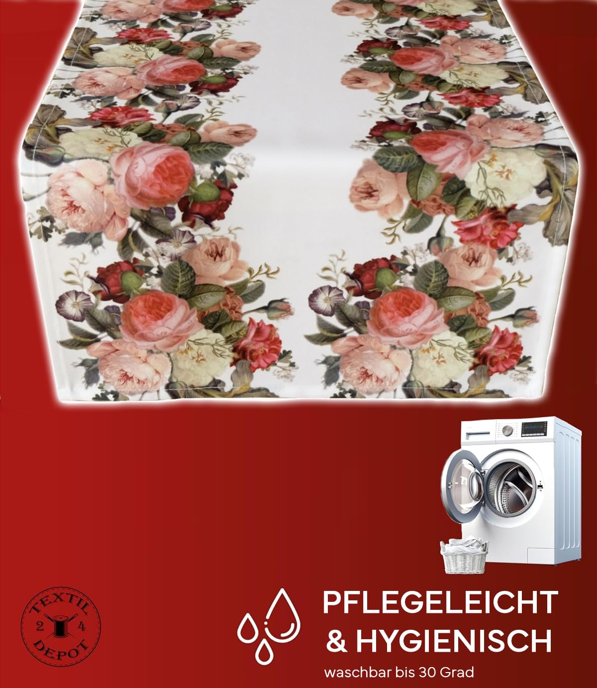 TEXPOT Tischläufer chemin de table 40x90 cm roses blanc