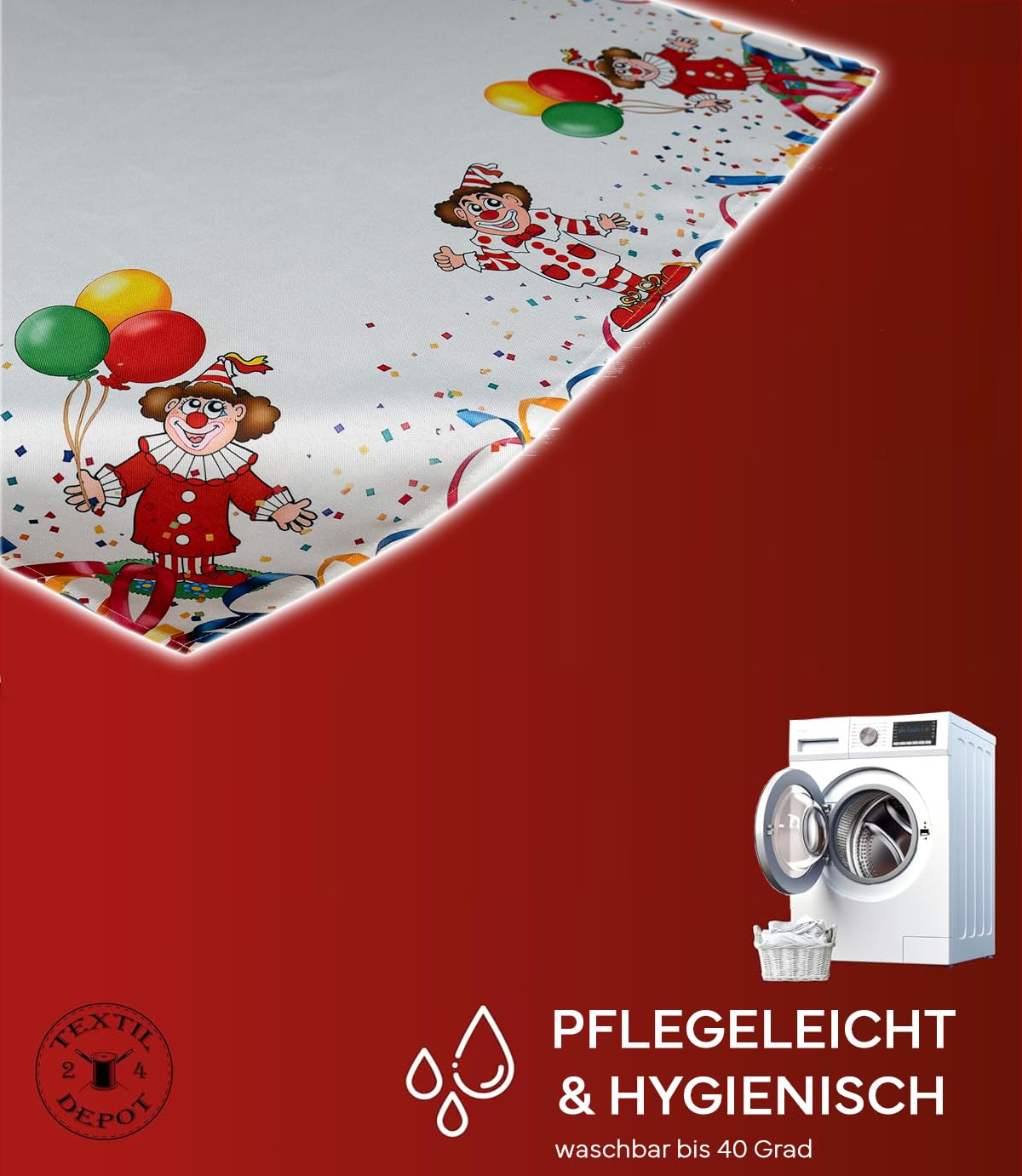 TEXPOT Tischdecken nappe clowns blanc 85x85 polyester