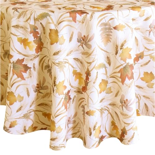 TEXPOT Tischdecken nappe ronde 150 cm beige feuilles automne