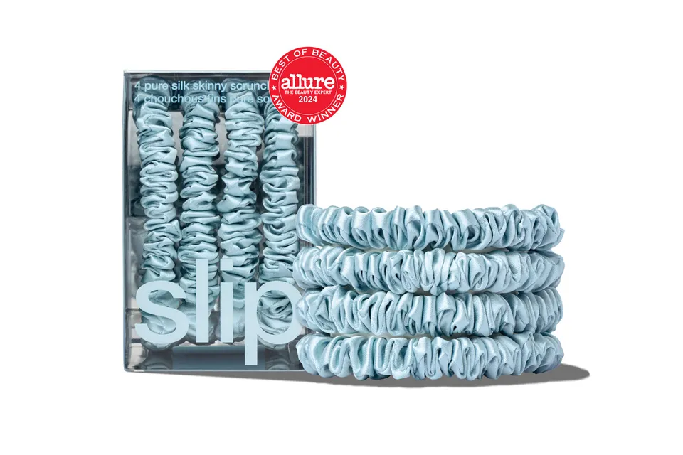 Slip Skinny Scrunchies chouchou bleu ciel lot 4 soie