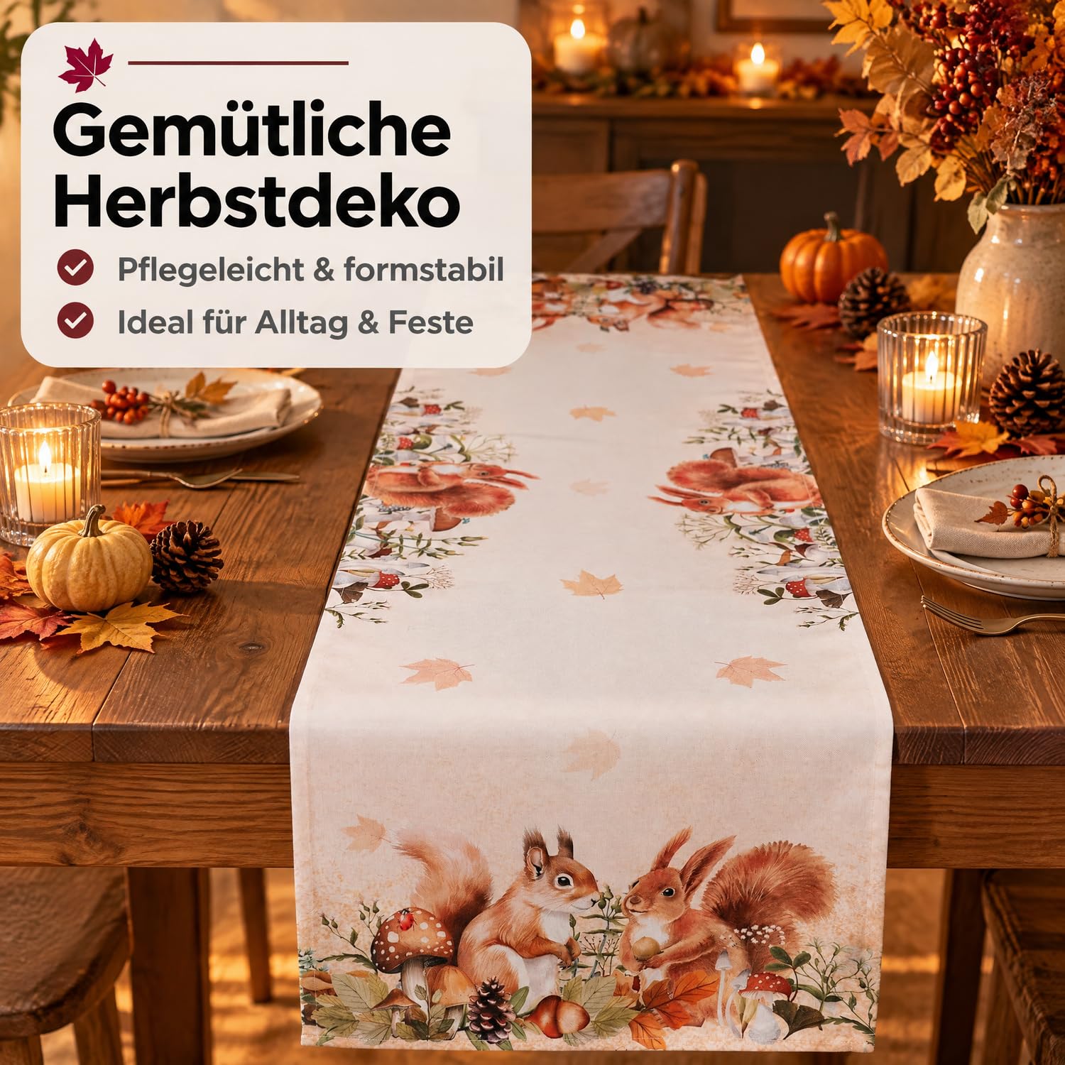 Texpot Tischläufer Chemin de Table 40x90 Écureuil Automne