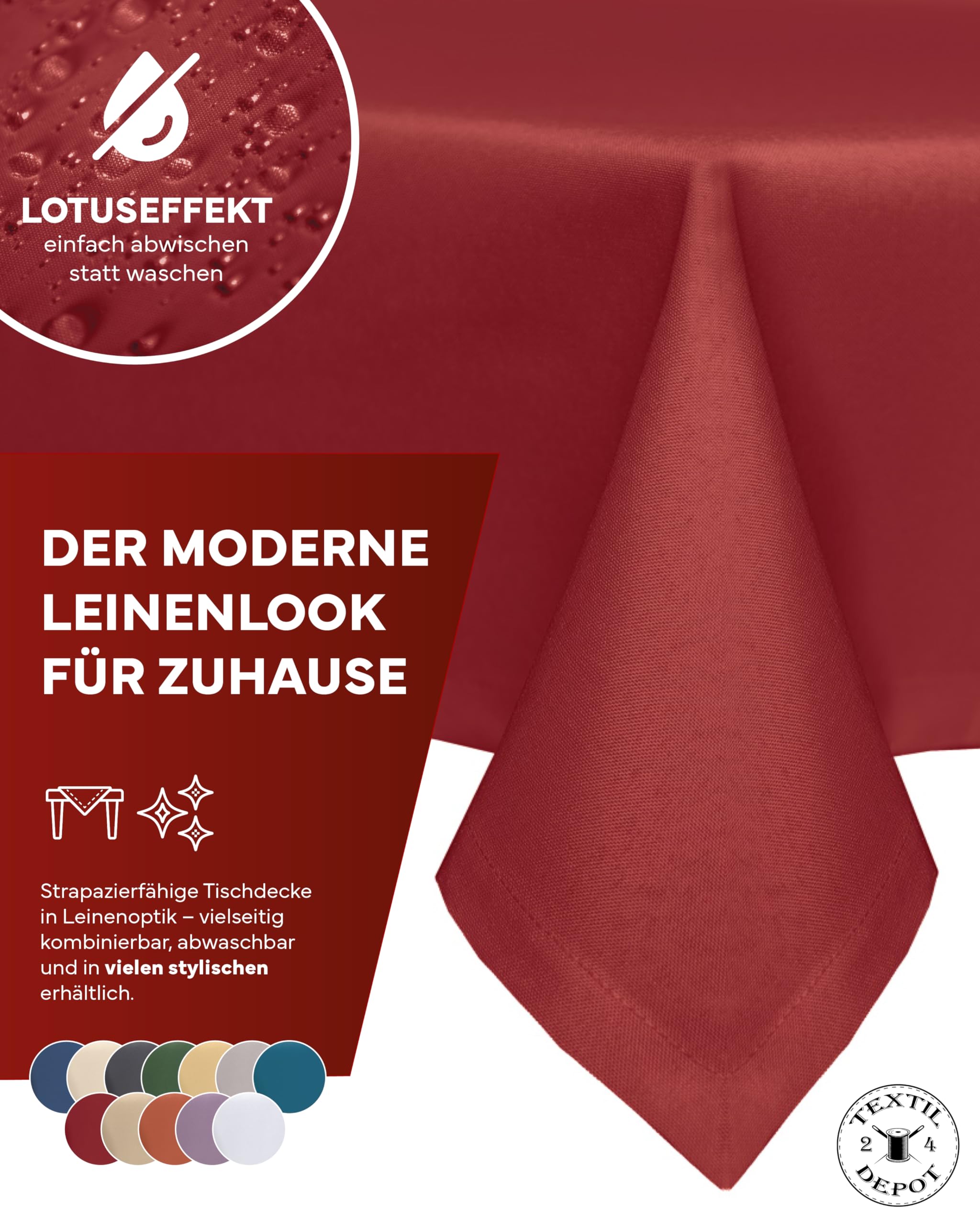 TEXPOT Gartentischdecken nappe 110x160 cm rouge anti-taches
