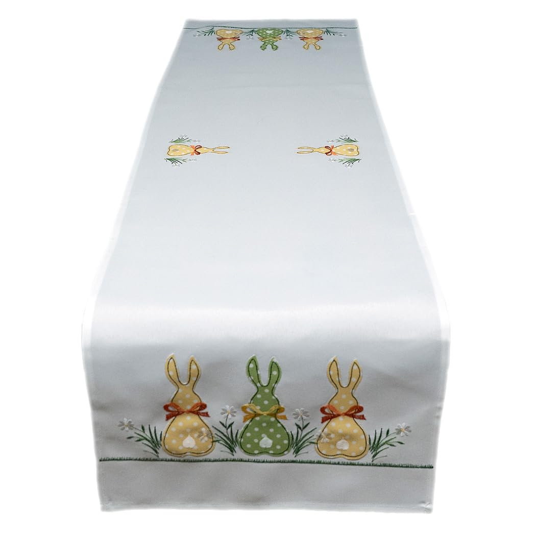 Texpot Tischläufer chemin brodé lapin écru 40x90 cm