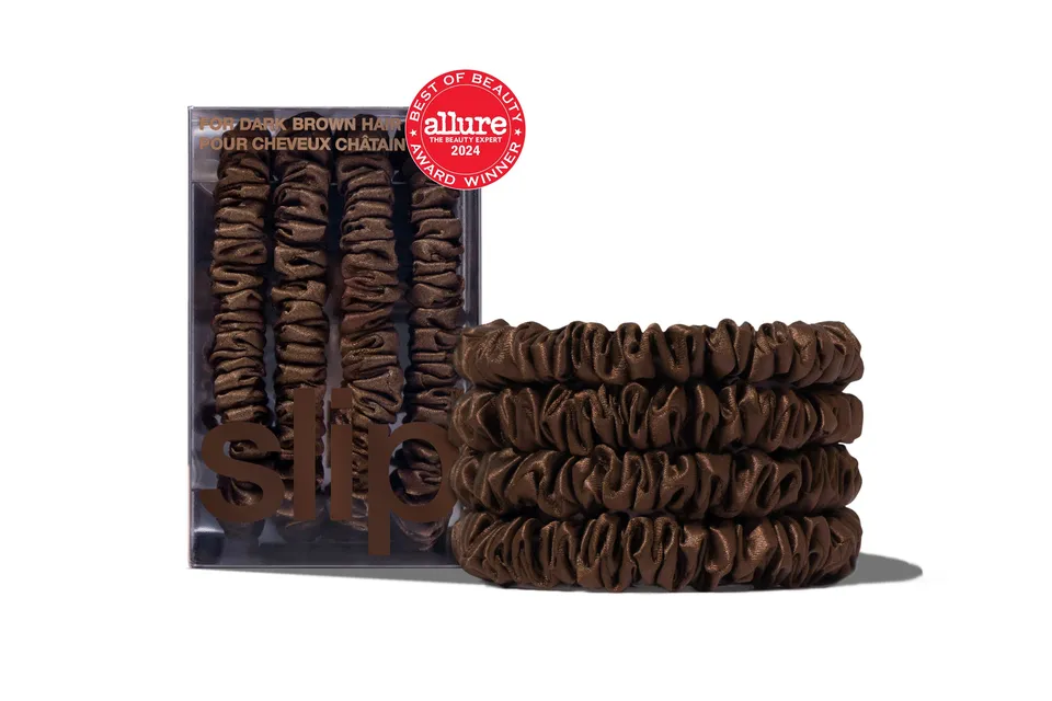 Slip Skinny Scrunchies Back to Basics chouchou soie marron foncé x4