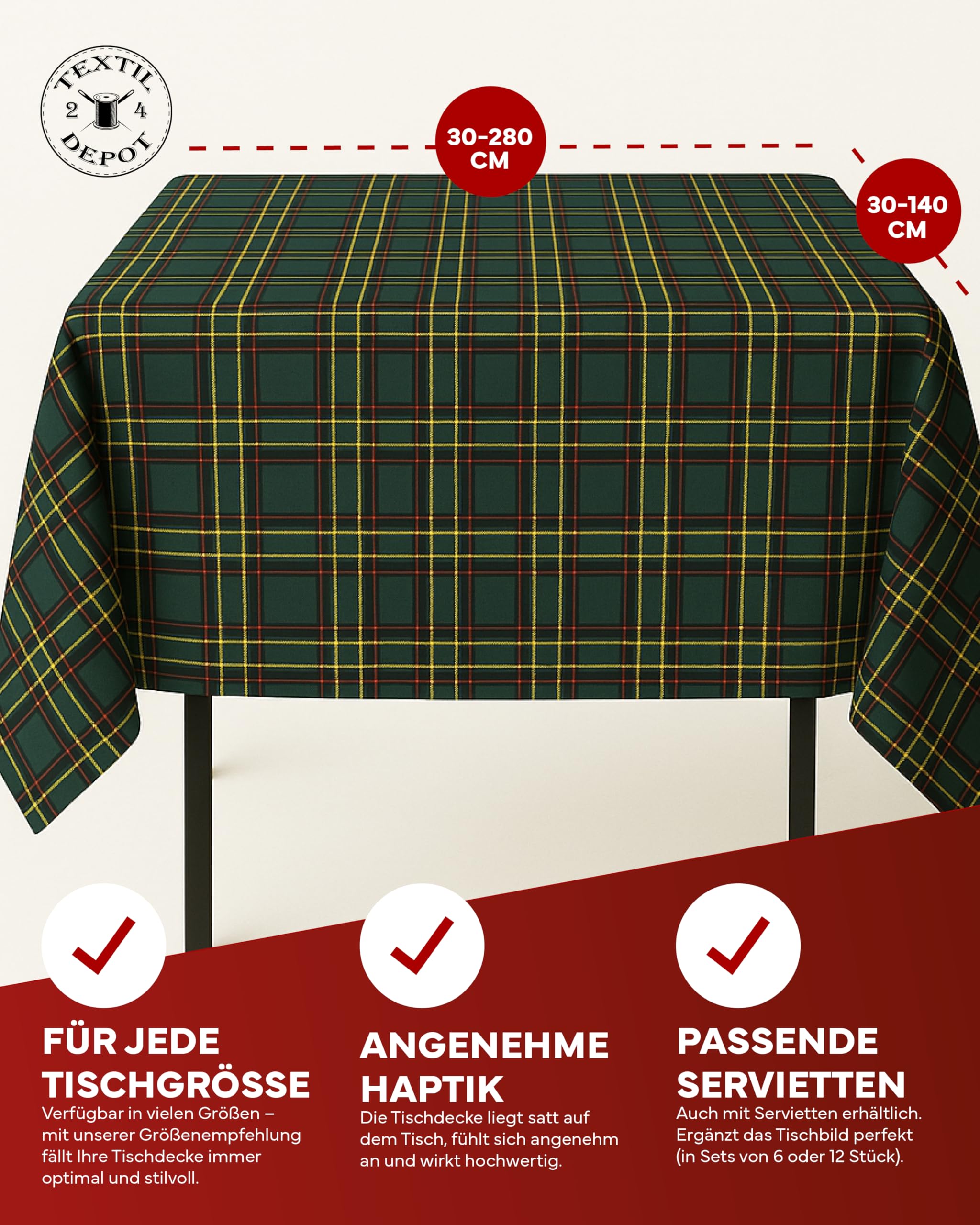 Texpot nappe 80x80 cm carreaux tartan vert polyester